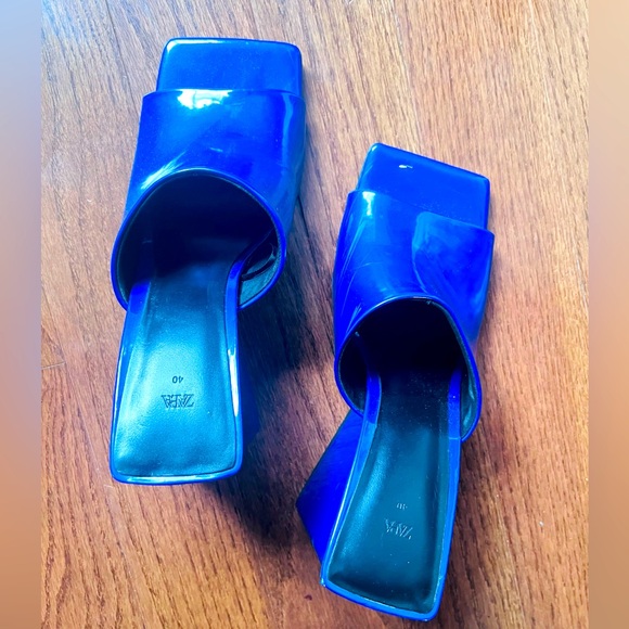 Metallic royal blue Block heel mules - Picture 4 of 4